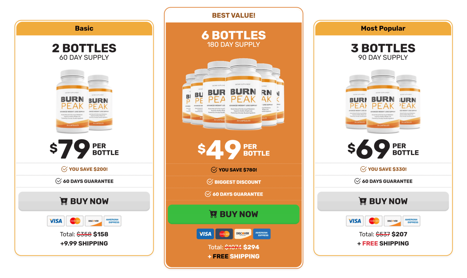 BurnPeak supplement two bottle